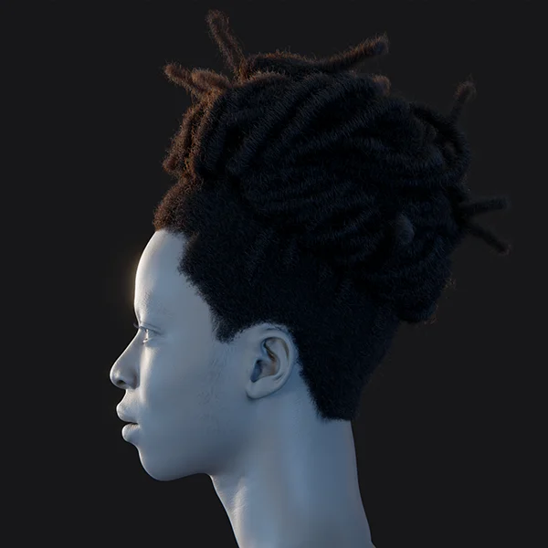 PixelHair ready-made Long Dreads Bun 3D hairstyle in Blender using Blender hair particle system