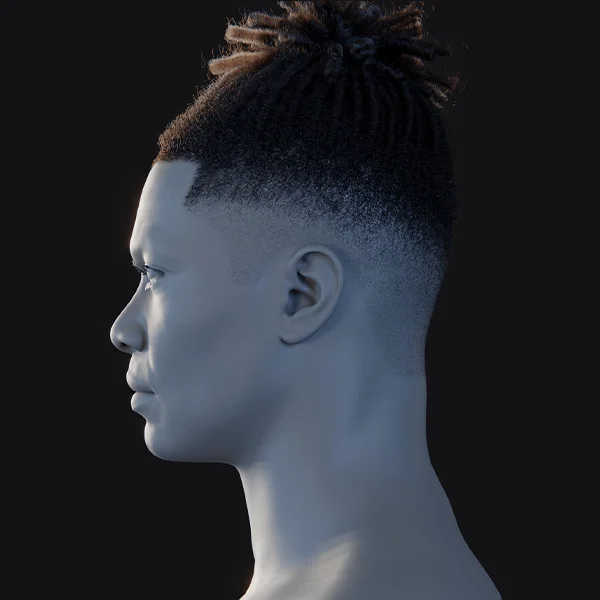 PixelHair ready-made top bun dreads fade 3D hairstyle in Blender using Blender hair particle system