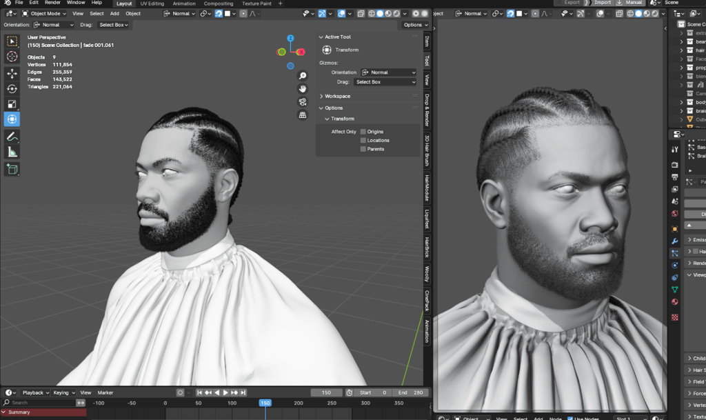 Mastering Customization Of Pixelhair Assets For Any 3D Character In Blender Pixelhair pre-made drake braids fade taper in blender using blender hair particle system
