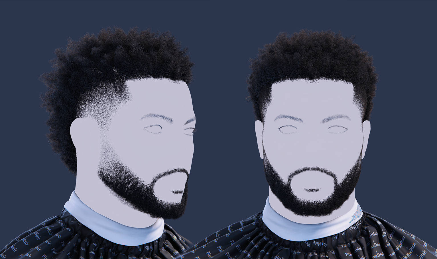 PixelHair pre-made Chadwick Boseman Mohawk Afro Fade Taper in Blender using Blender hair particle system