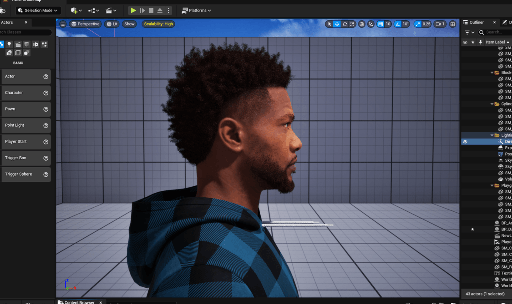 Pixelhair pre-made chadwick boseman mohawk afro fade taper 3d hairstyle on a metahuman in unreal engine 5 using blender hair particle system
