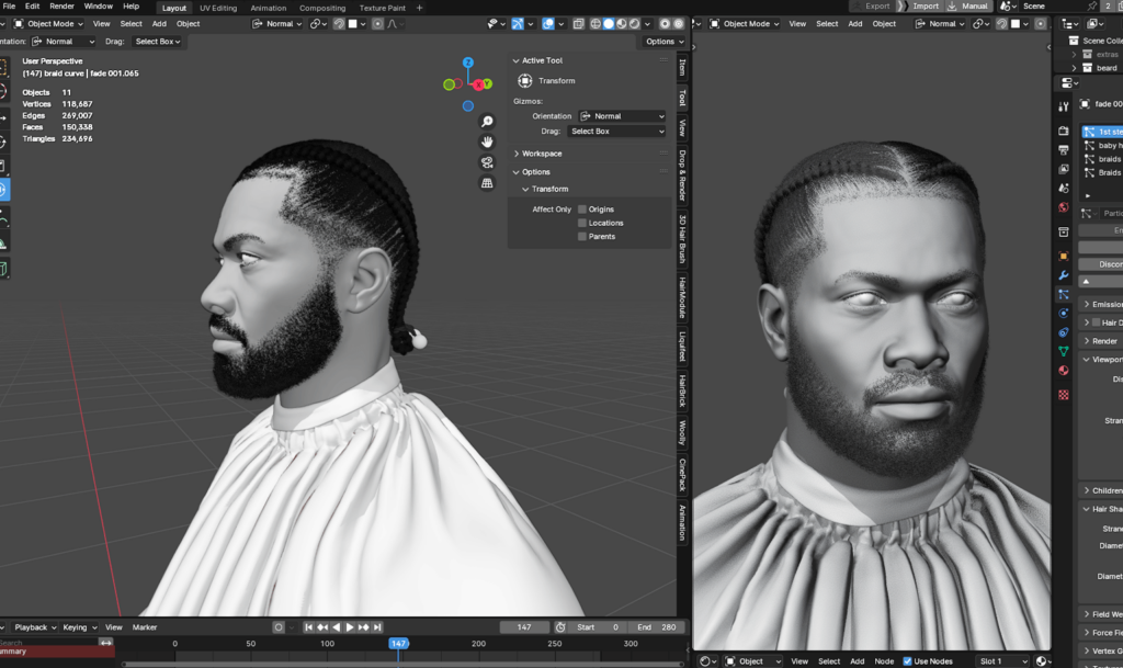 Pixelhair Vs. Manual Hair Grooming In Blender: Which Is Better? Pixelhair pre-made drake double braids fade taper in blender using blender hair particle system