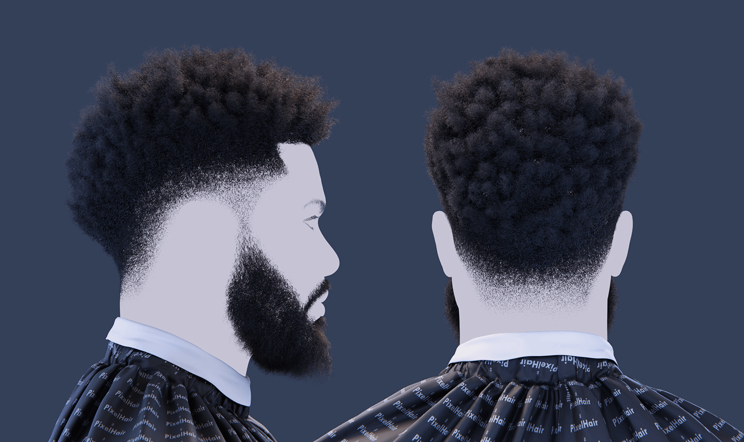 PixelHair pre-made Afro Fade Taper in Blender using Blender hair particle system