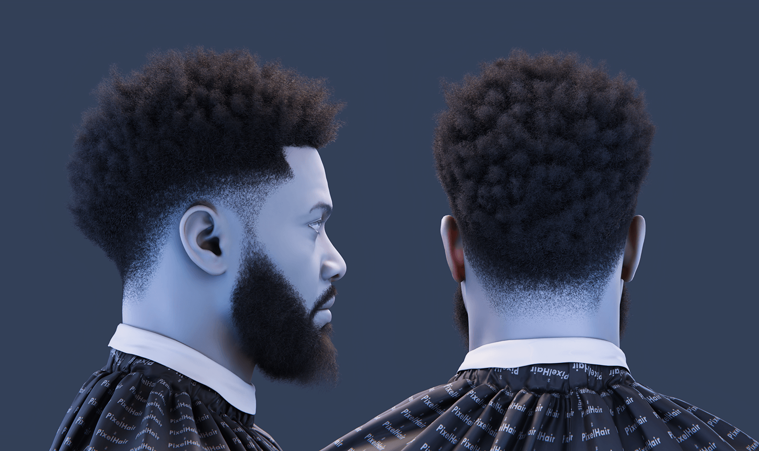 PixelHair pre-made Afro Fade Taper in Blender using Blender hair particle system