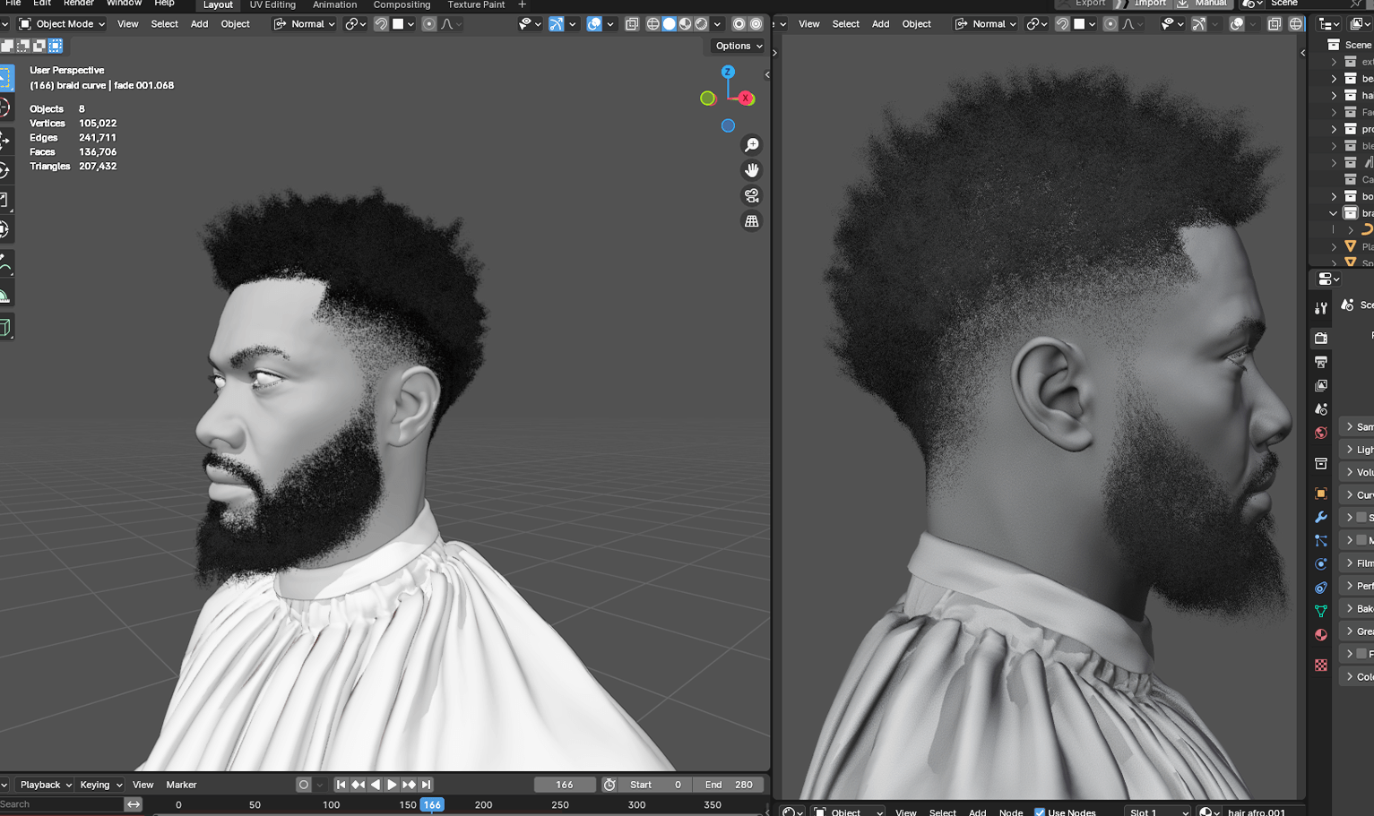PixelHair pre-made Afro Fade Taper in Blender using Blender hair particle system