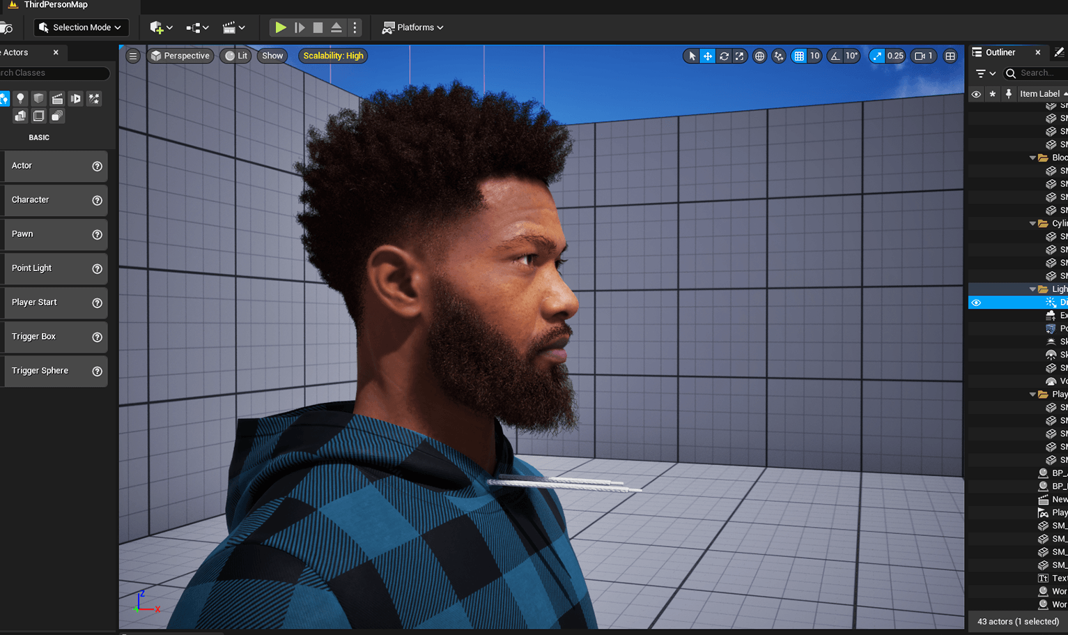PixelHair pre-made Afro Fade Taper 3D hairstyle on a metahuman in Unreal Engine 5 using Blender hair particle system
