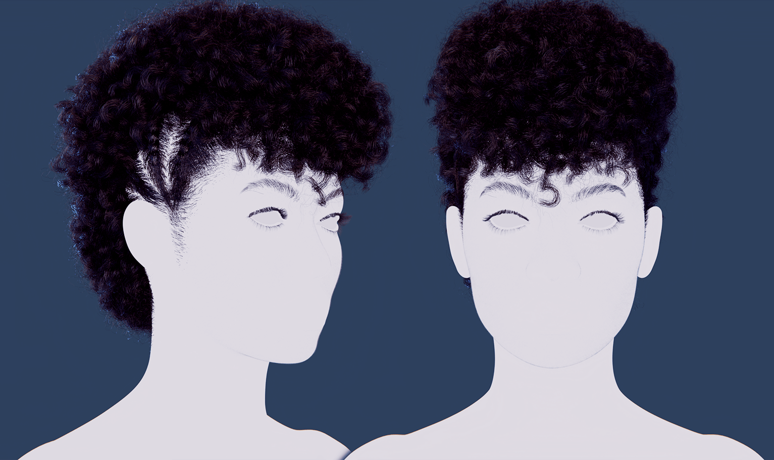 PixelHair pre-made female 3d character Curly Mohawk Afro in Blender using Blender hair particle system