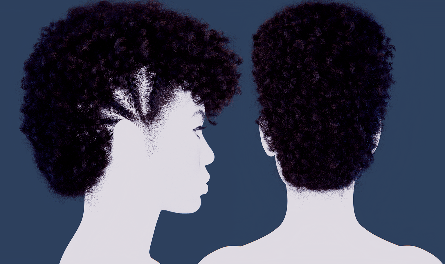 PixelHair pre-made female 3d character Curly Mohawk Afro in Blender using Blender hair particle system