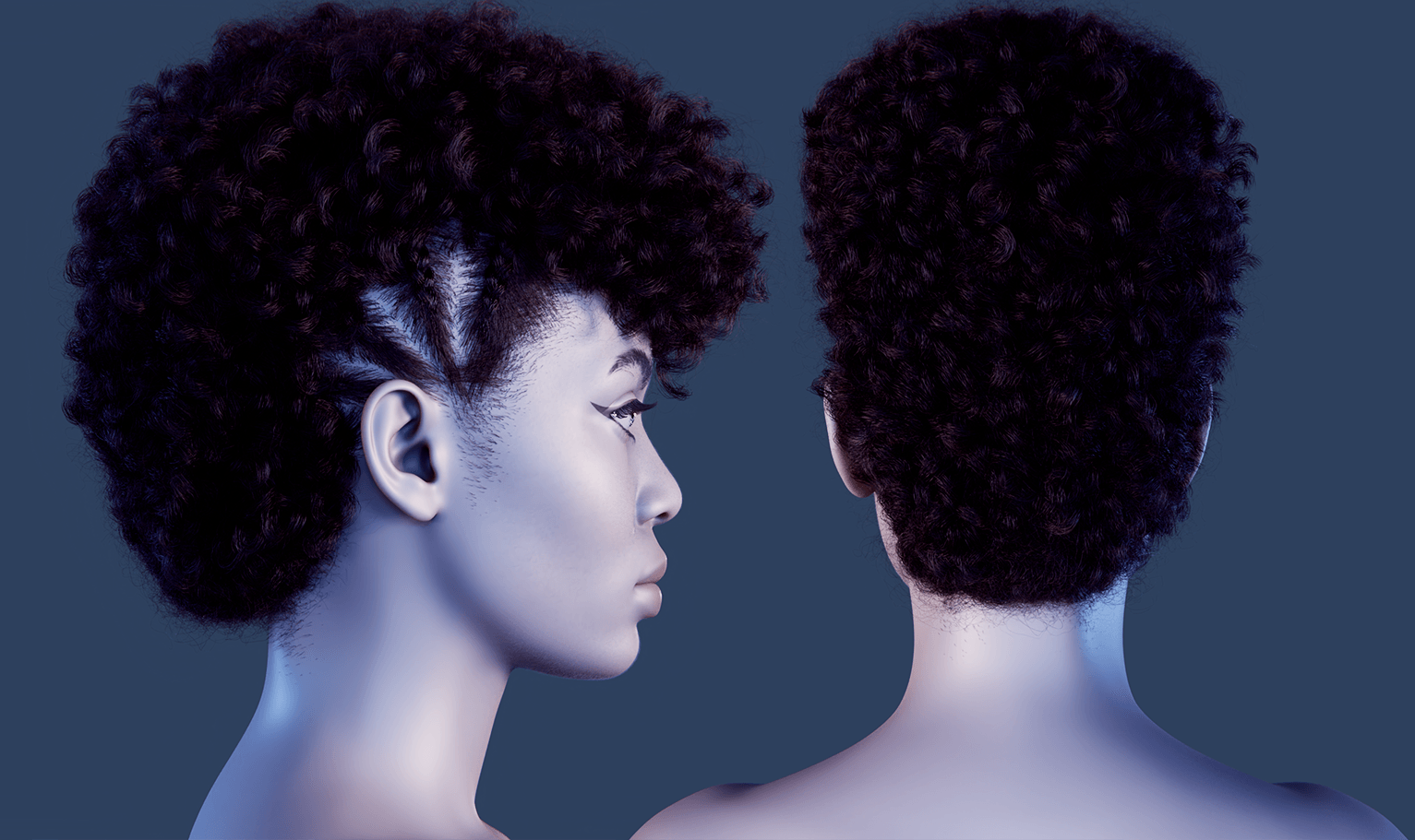 PixelHair pre-made female 3d character Curly Mohawk Afro in Blender using Blender hair particle system
