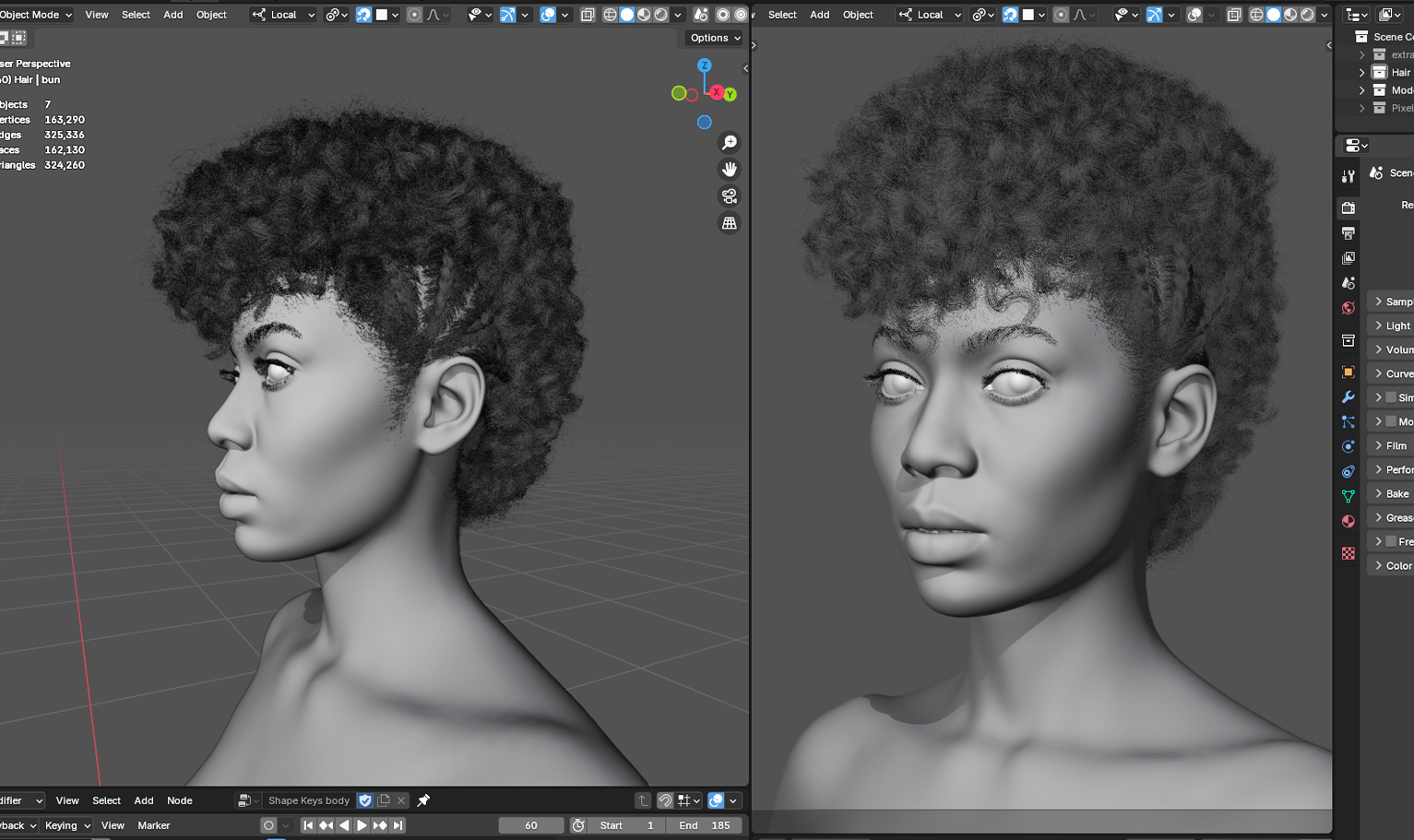 PixelHair pre-made female 3d character Curly Mohawk Afro in Blender using Blender hair particle system