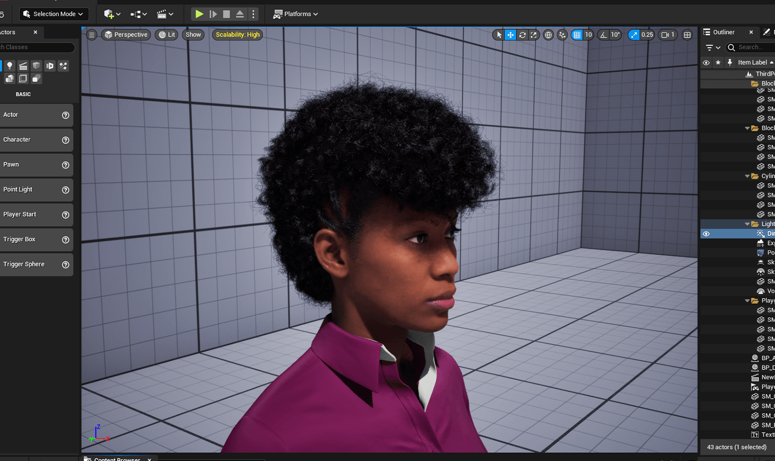 PixelHair pre-made female 3d character braided mohawk Curly Afro 3D hairstyle on a metahuman in Unreal Engine 5 using Blender hair particle system