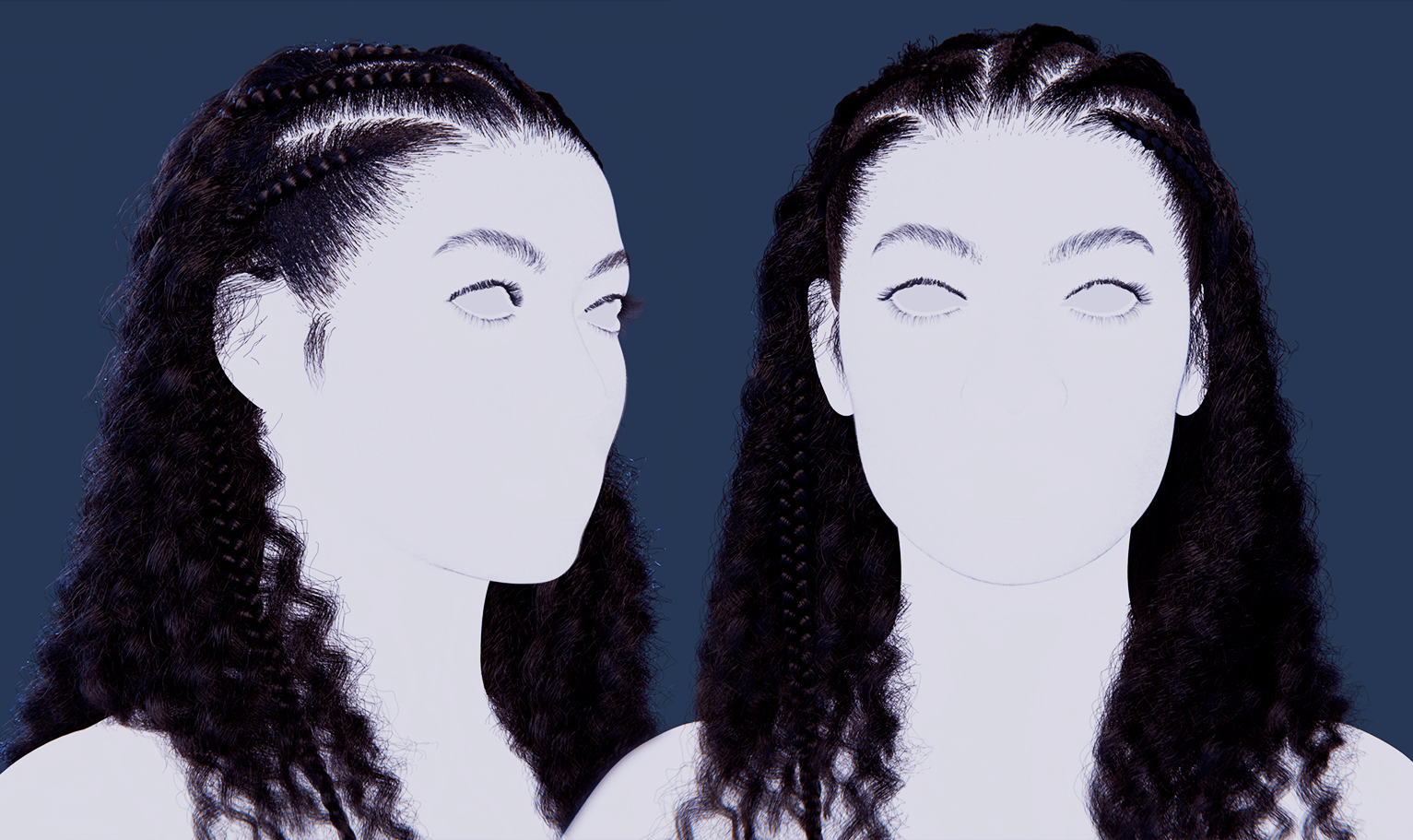 PixelHair pre-made female 3d character Curly braided Afro in Blender using Blender hair particle system