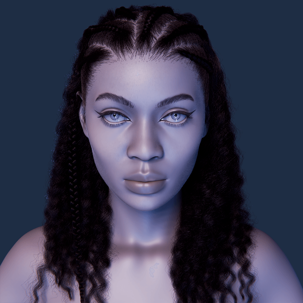 Home Pixelhair pre-made female 3d character curly braided afro in blender using blender hair particle system
