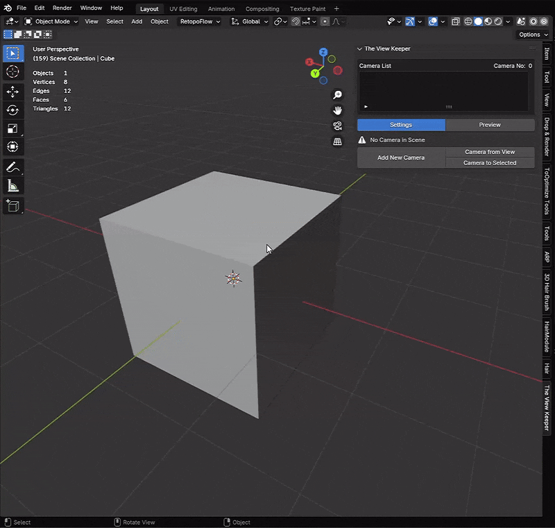 blender add new camera to selected the view keeper settings blender addon- The View Keeper. store multiple camera angles in blender