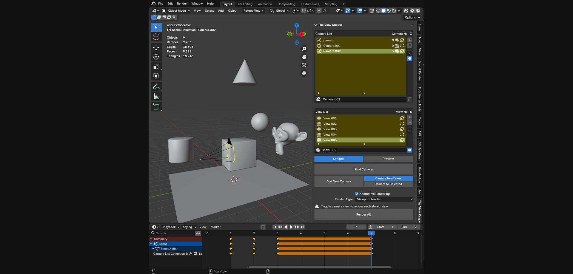 Animation/Multi-Rendering Blender multi render animation view record list view table blender addon- the view keeper. Store multiple camera angles in blender