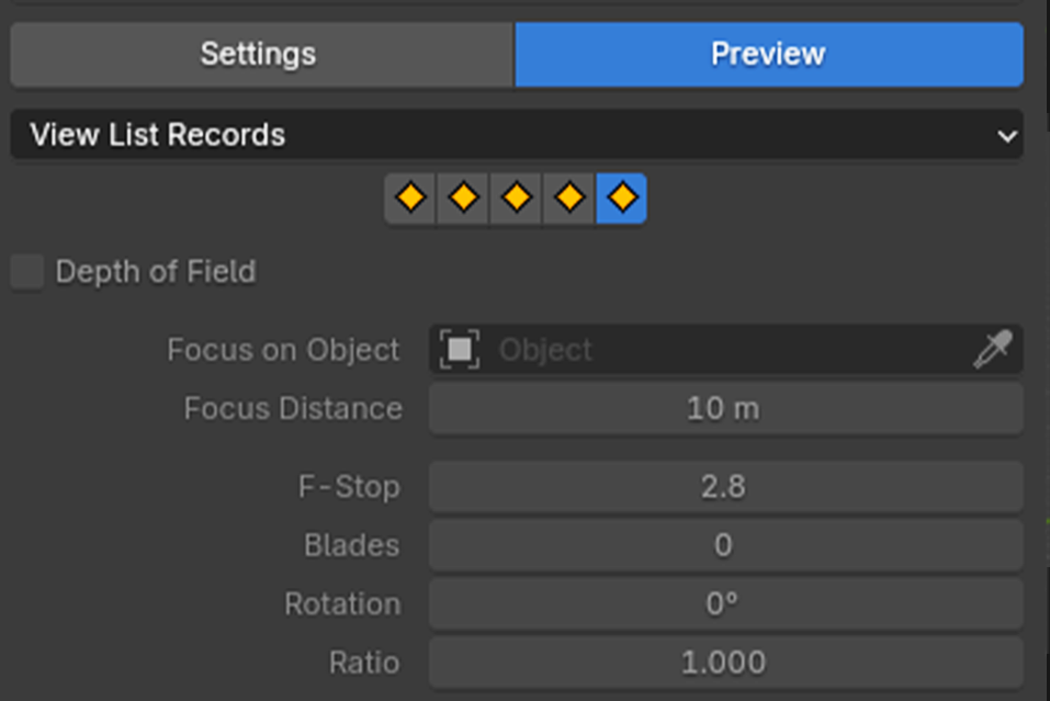 View List Records Blender depth of field settings preview view records view record list view table blender addon- the view keeper. Store multiple camera angles in blender