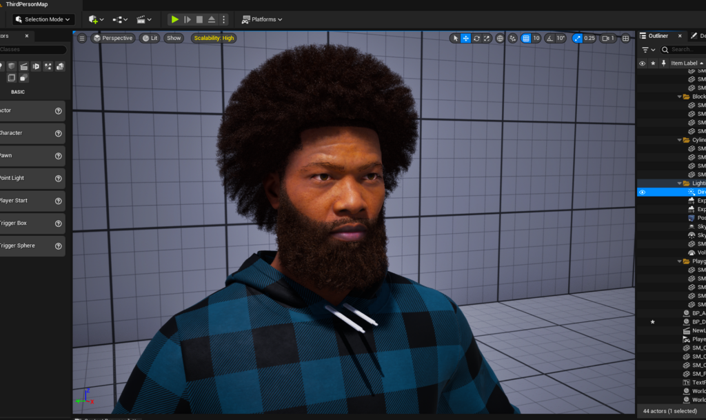 Pixelhair realistic 3d character afro taper 4c hair on a metahuman in unreal engine 5 using blender hair particle system