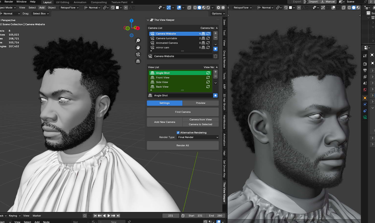 PixelHair Realistic 3d character bob mohawk Dreads taper 4c hair in Blender using Blender hair particle system