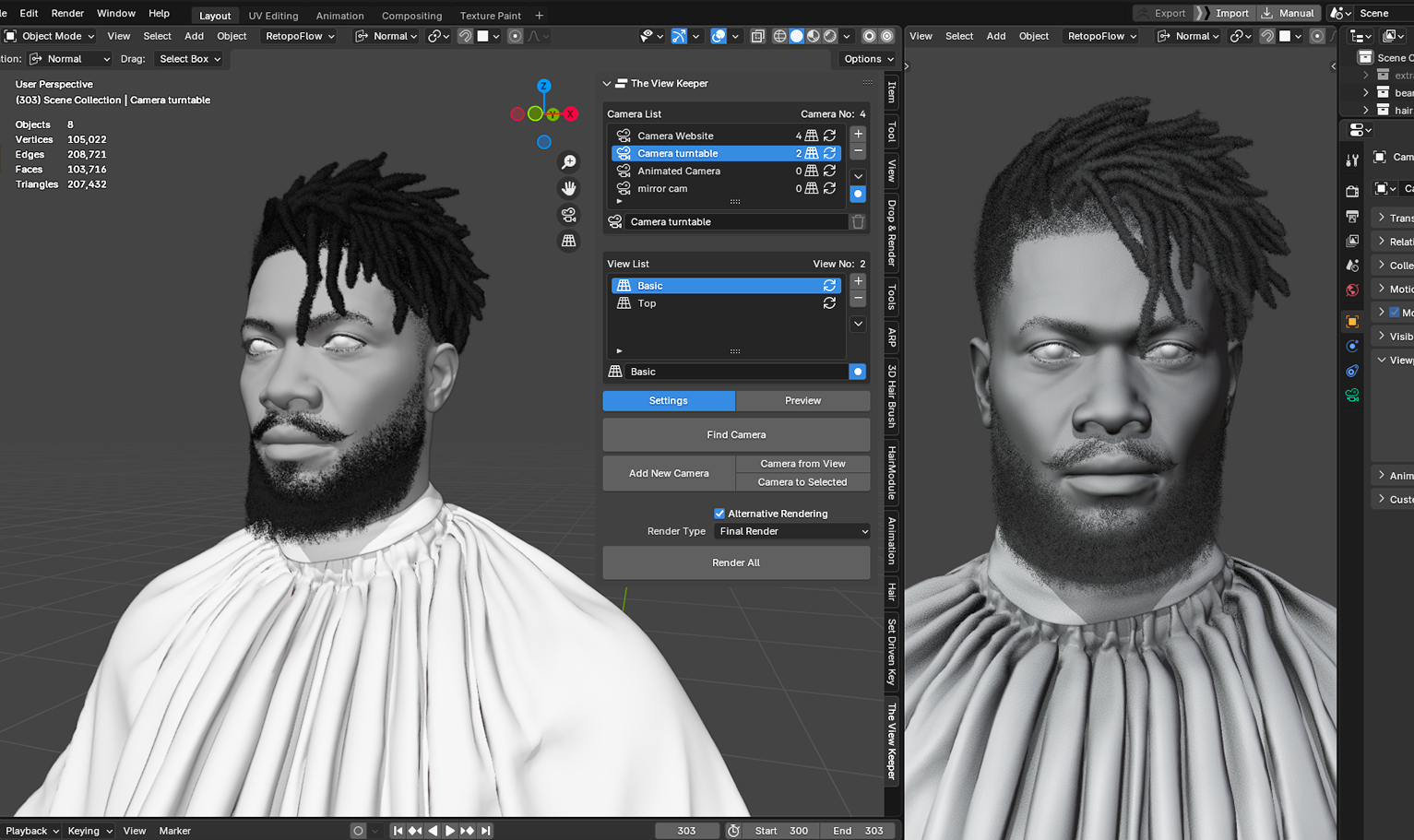 PixelHair Realistic Killmonger from Black Panther Dreads fade 4c hair in Blender using Blender hair particle system