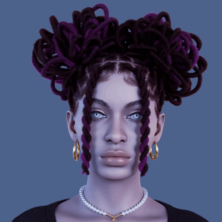PixelHair Realistic female 3d character pigtail dreads 4c hair in Blender using Blender hair particle system