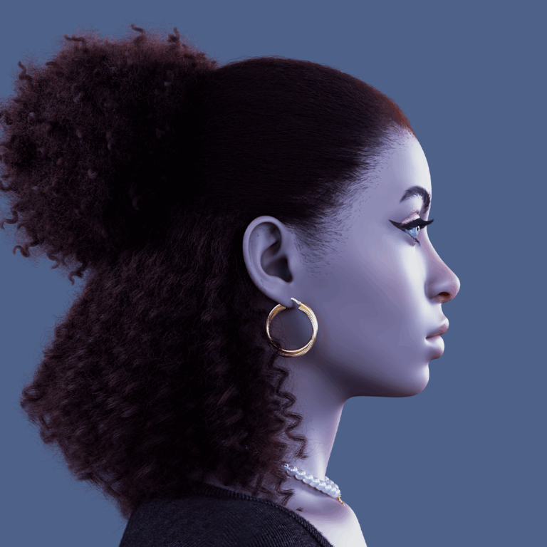 PixelHair Realistic female 3d character curly afro 4c ponytail bun hair in Blender using Blender hair particle system