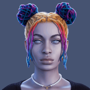 yelzkizi PixelHair Realistic female 3d character Pigtail dreads 4c big bun hair in Blender using Blender hair particle system