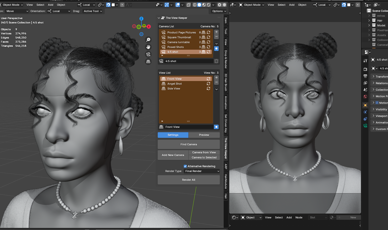 yelzkizi PixelHair Realistic female 3d character 4 braids knot 4c afro bun hair in Blender using Blender hair particle system