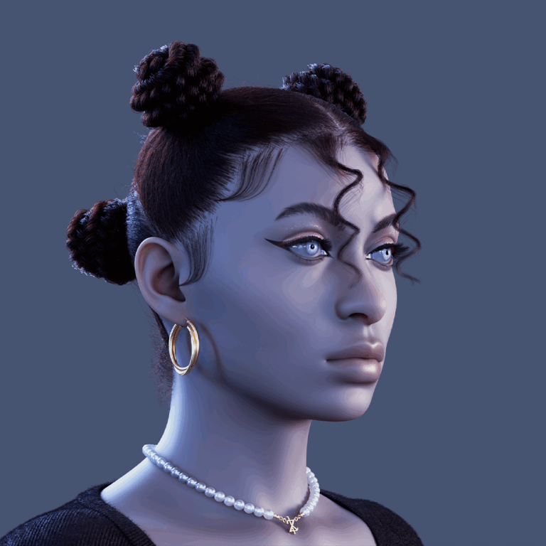 yelzkizi PixelHair Realistic female 3d character 4 braids knot 4c afro bun hair in Blender using Blender hair particle system
