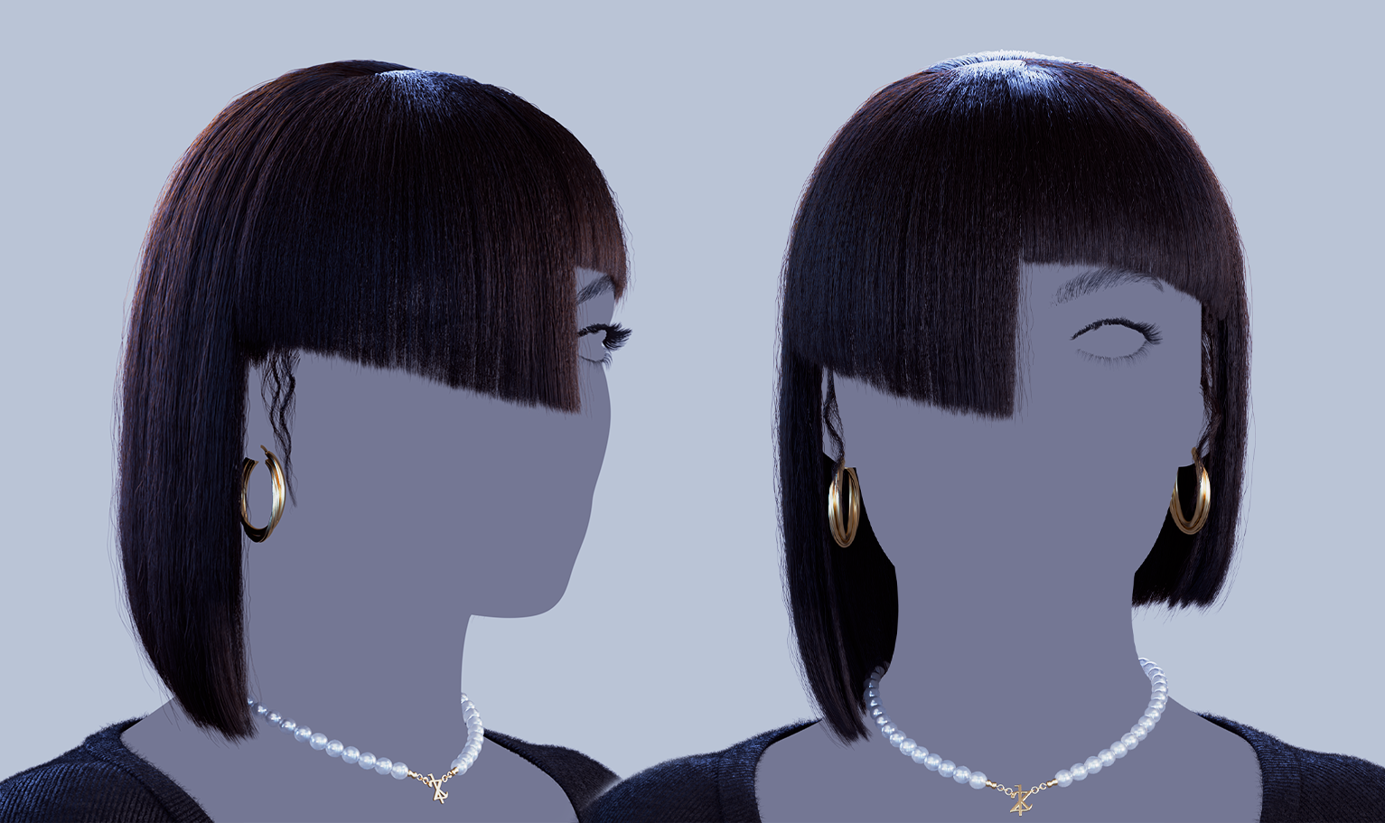 yelzkizi PixelHair Realistic female 3d character Cardi B bob wig with bangs 3d hair in Blender using Blender hair particle system