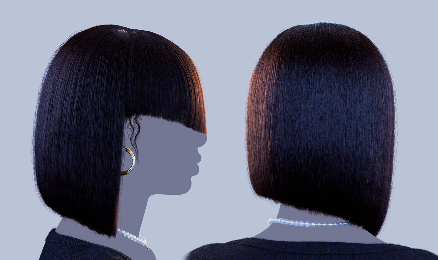 yelzkizi PixelHair Realistic female 3d character Cardi B bob wig with bangs 3d hair in Blender using Blender hair particle system