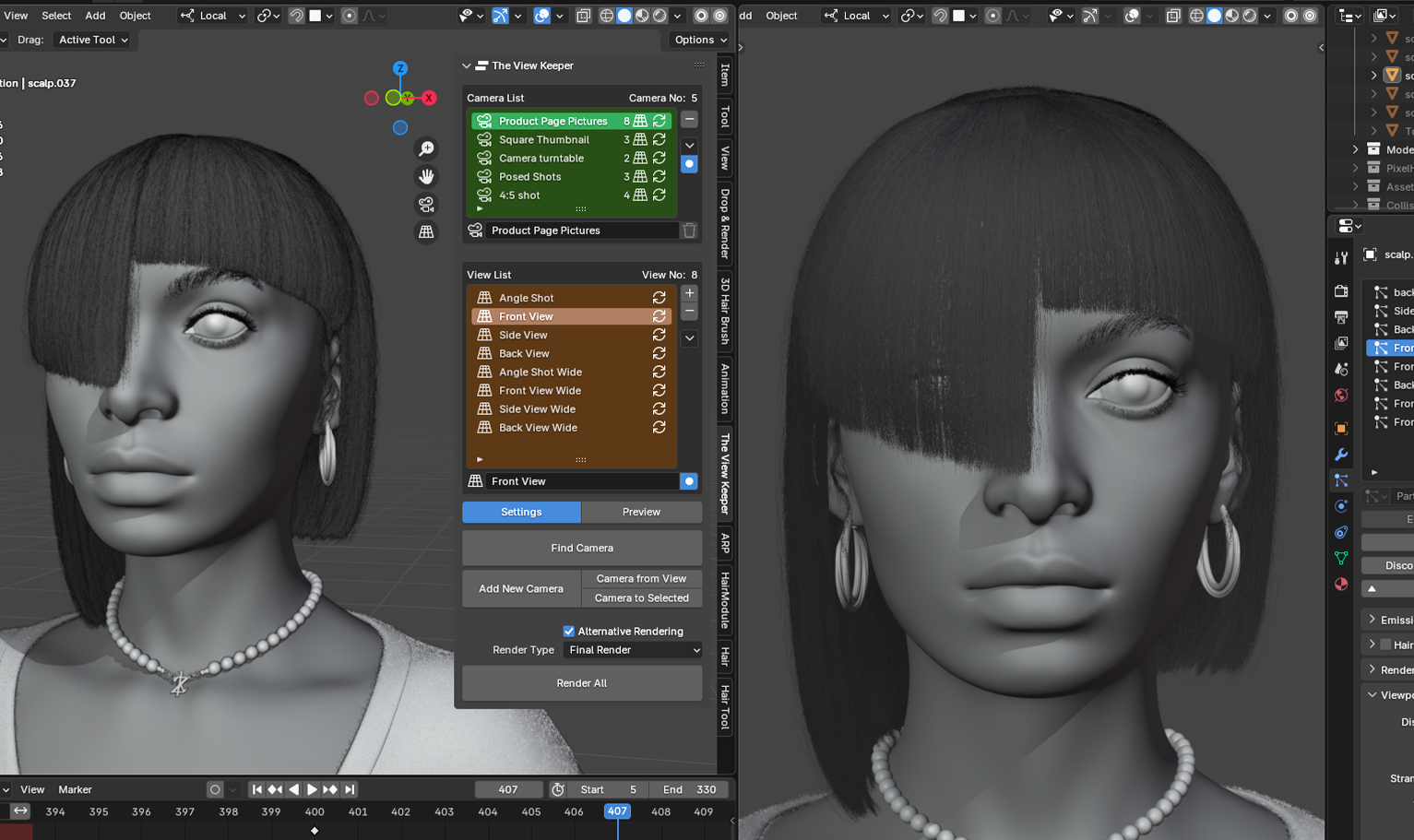 yelzkizi PixelHair Realistic female 3d character Cardi B bob wig with bangs 3d hair in Blender using Blender hair particle system