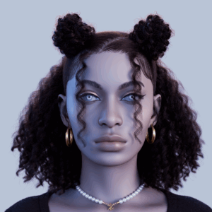 yelzkizi PixelHair Realistic female 3d character curly hair afro with bun pigtail 3d hair in Blender using Blender hair particle system