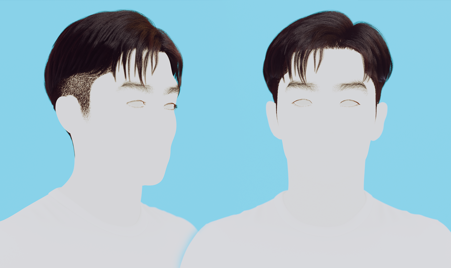 yelzkizi PixelHair Realistic Korean Two-Block Male 3d hair in Blender using Blender hair particle system