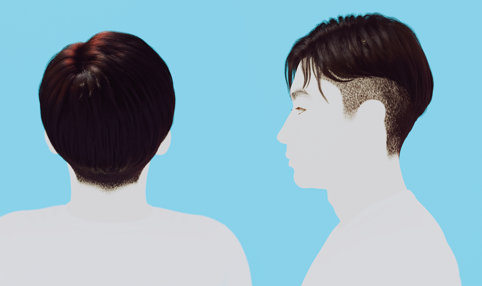 yelzkizi PixelHair Realistic Korean Two-Block Male 3d hair in Blender using Blender hair particle system