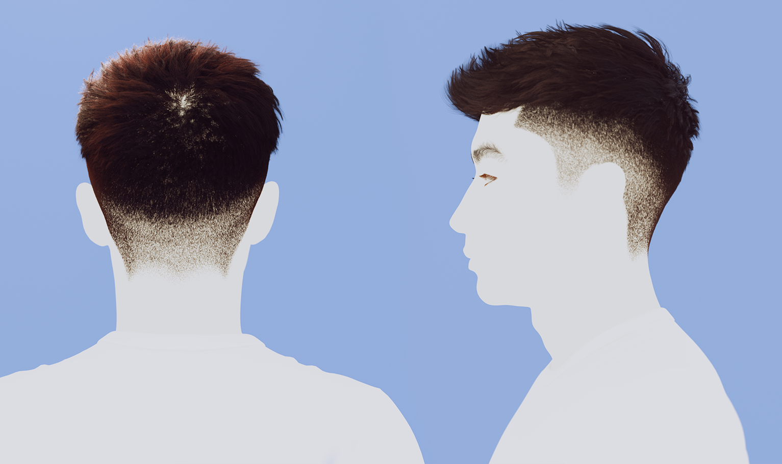 yelzkizi PixelHair Realistic Korean Two-Block Fade 3d hair in Blender using Blender hair particle system