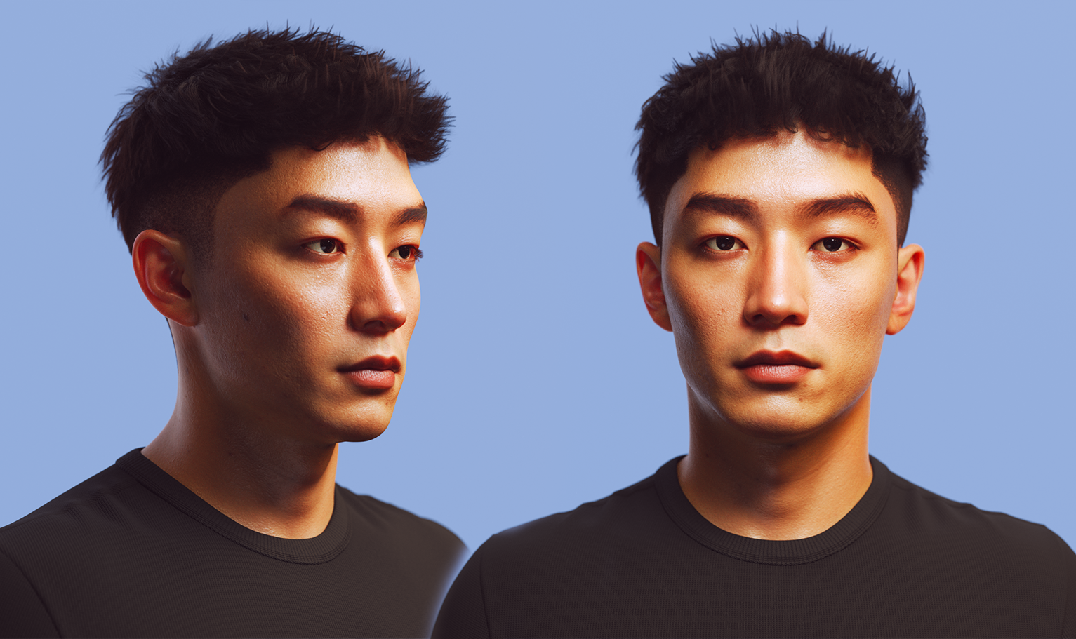 yelzkizi PixelHair Realistic Korean Two-Block Fade 3d hair in Blender using Blender hair particle system