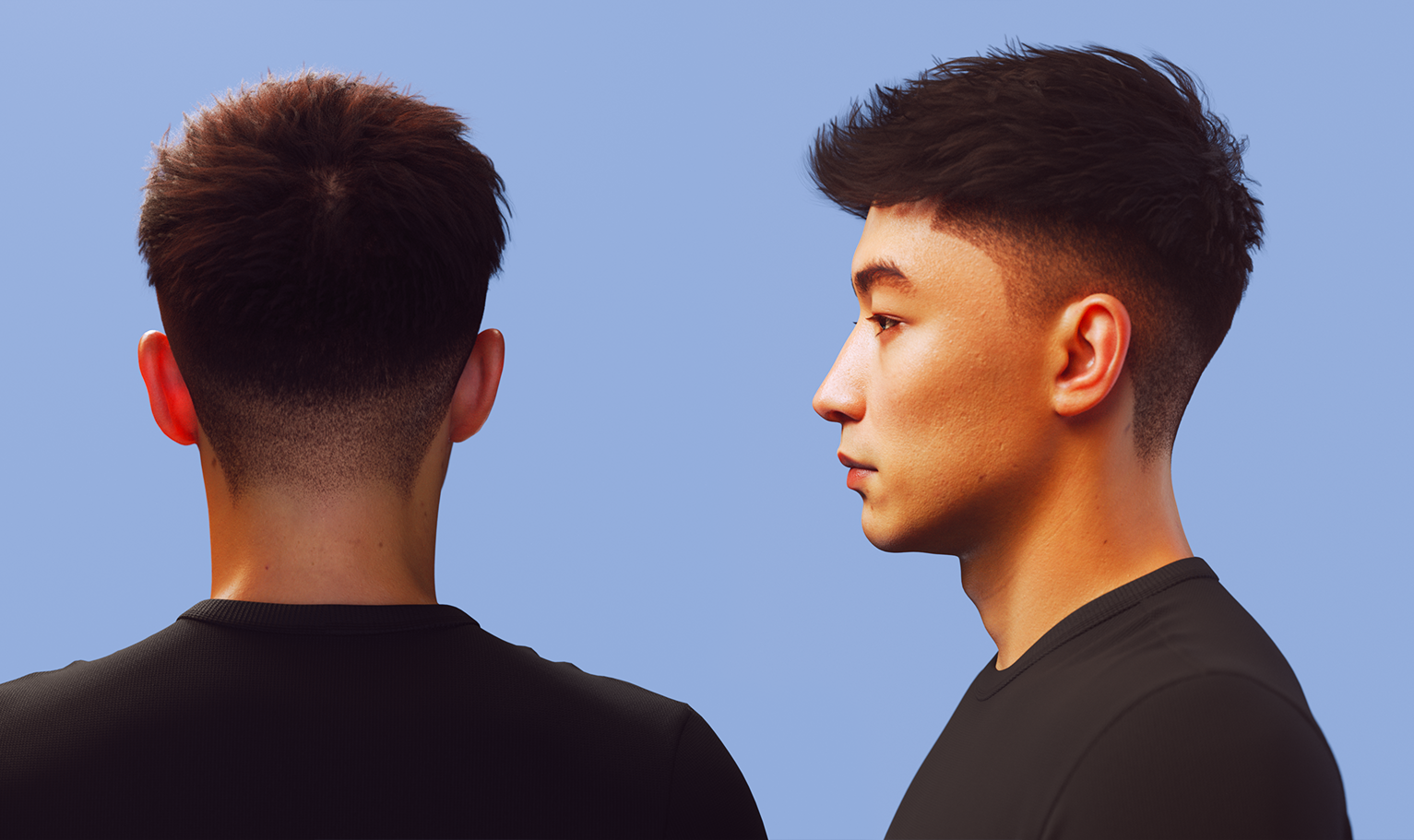 yelzkizi PixelHair Realistic Korean Two-Block Fade 3d hair in Blender using Blender hair particle system