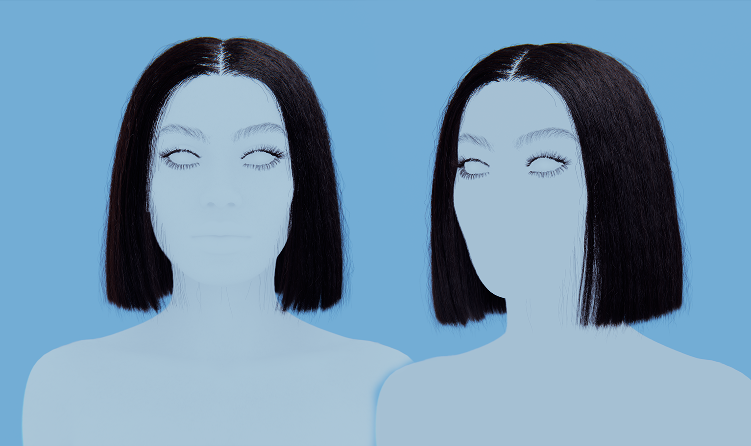 yelzkizi PixelHair Realistic female Blunt Bob 3d hair in Blender using Blender hair particle system