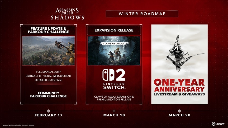 yelzkizi Assassin’s Creed Shadows Winter Roadmap Includes Major Update 1.1.8, A Parkour Challenge, And Switch 2 Claws of Awaji DLC