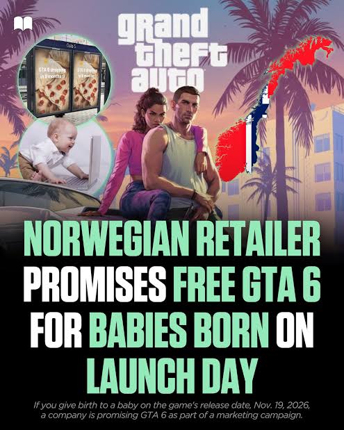 yelzkizi 9 Months Away From GTA 6’s November Release, Retailer Cheekily Promises Free Copies to Anyone Who Gives Birth on Launch Day (Komplett, Norway)