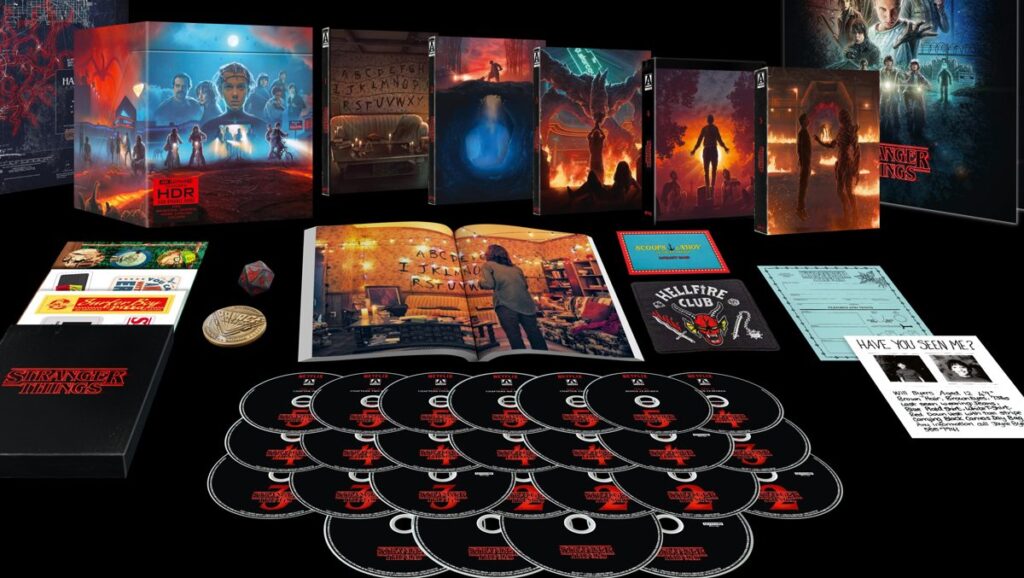 Yelzkizi $270 stranger things: the complete series blu-ray collection announced — 25 discs, 148-page artbook, and exclusive hellfire club d20 dice