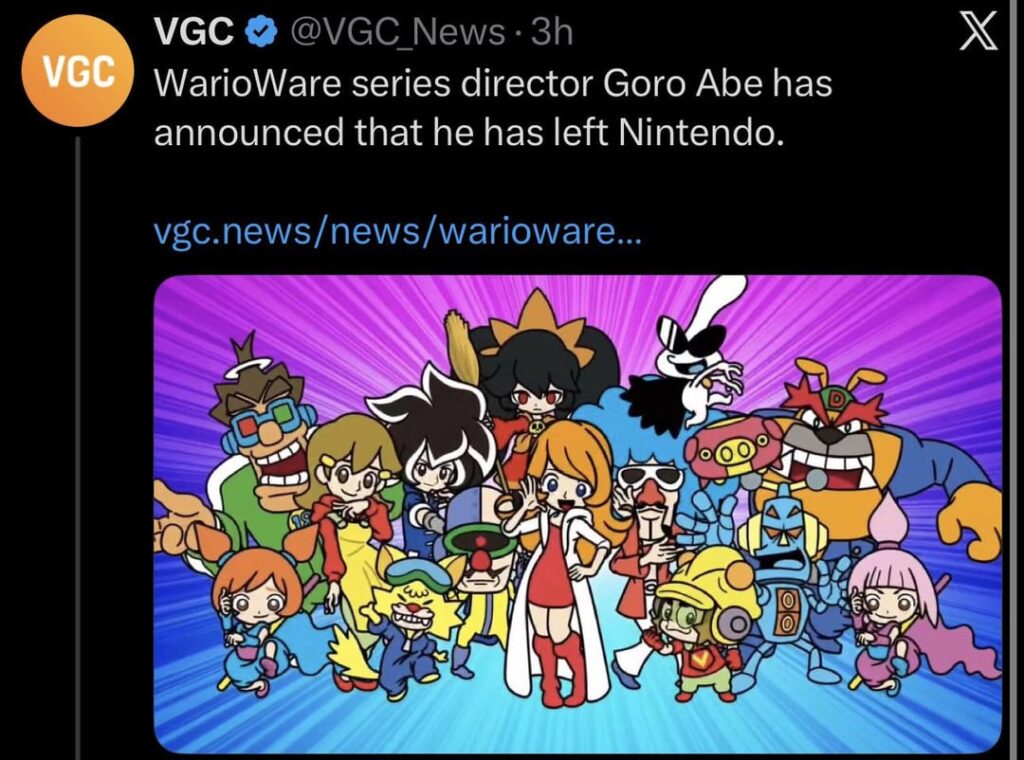 Yelzkizi goro abe, the director behind warioware, has parted ways with nintendo after 25+ years