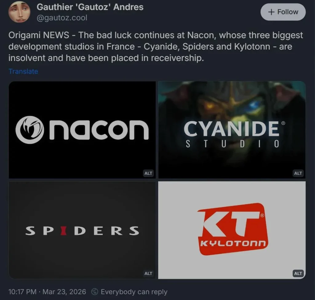 Yelzkizi nacon subsidiaries enter insolvency proceedings: spiders, kylotonn, cyanide, and nacon tech explained