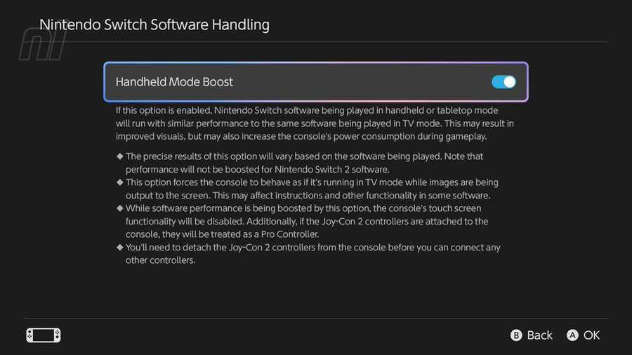 Yelzkizi switch 2 software update adds “handheld mode boost” for old games – performance upgrade explained