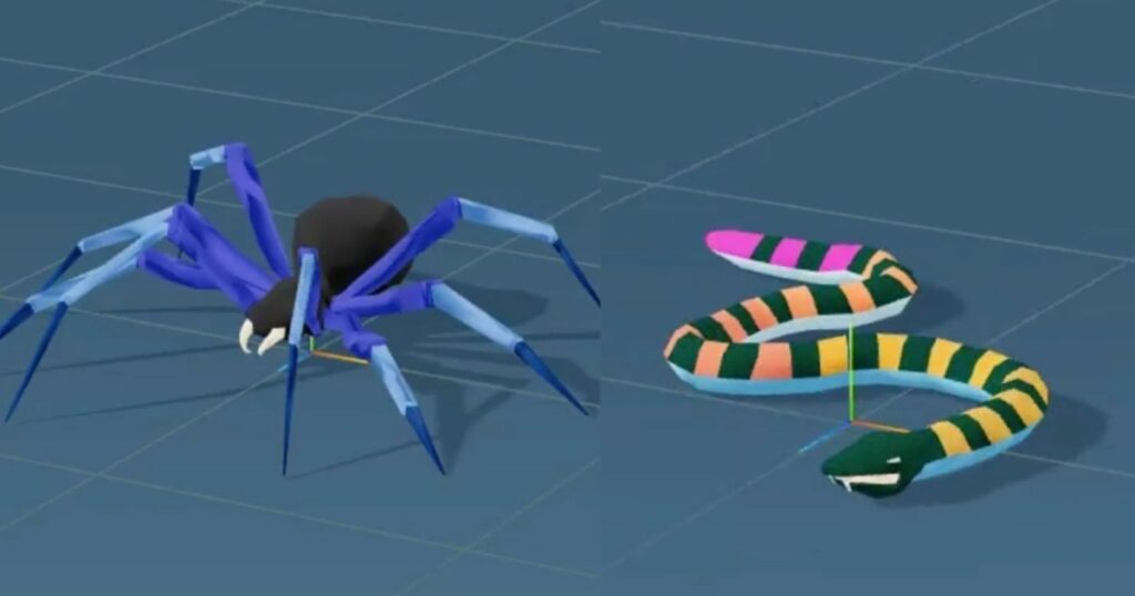 Yelzkizi mesh2motion animation app introduces spider and snake rigs in release 10