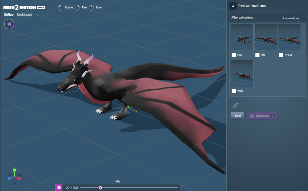 Yelzkizi mesh2motion animation app introduces spider and snake rigs in release 10