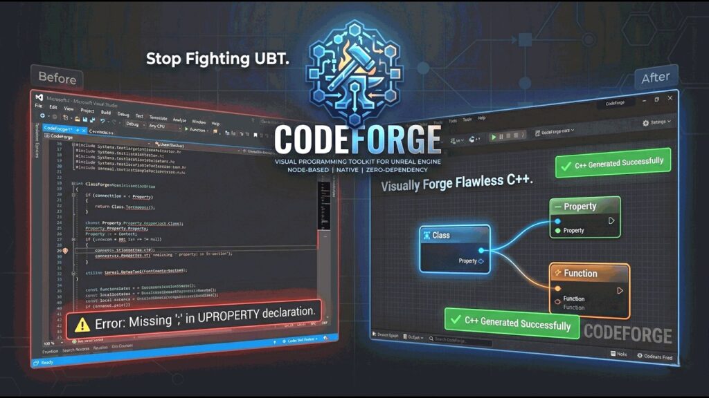 Yelzkizi codeforge: native, node-based, offline visual c++ programming plugin for unreal engine (ue5)