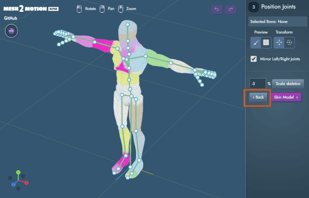 Yelzkizi mesh2motion animation app introduces spider and snake rigs in release 10