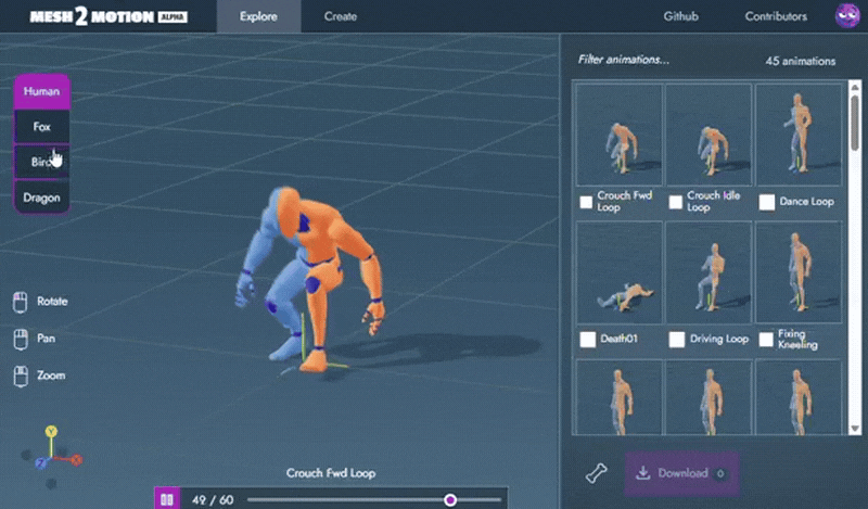 Yelzkizi Mesh2Motion Animation App Introduces Spider and Snake Rigs in Release 10