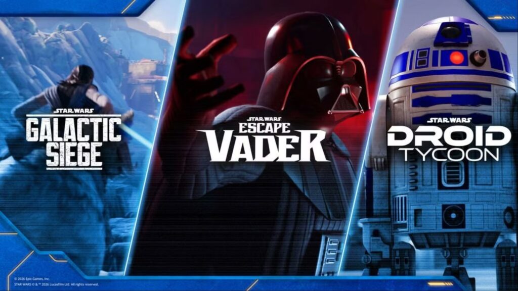 Yelzkizi fortnite x star wars – official new games trailer breakdown: galactic siege, droid tycoon, escape vader, release dates, and how to play the new islands